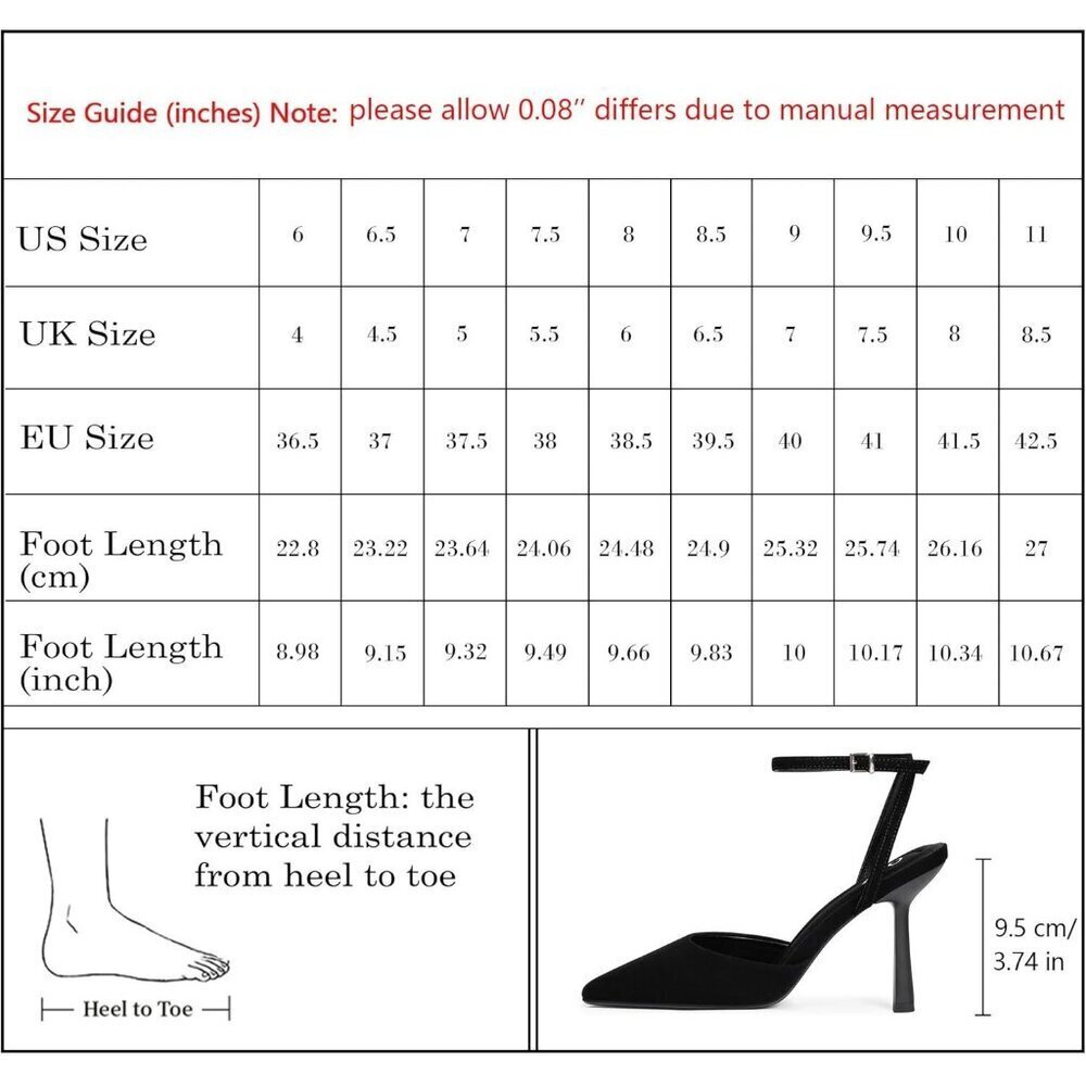 Close Toe Ankle Strap Women Black Heels Pointed Toe Stiletto Pumps Wedding Shoes - Picture 7 of 7